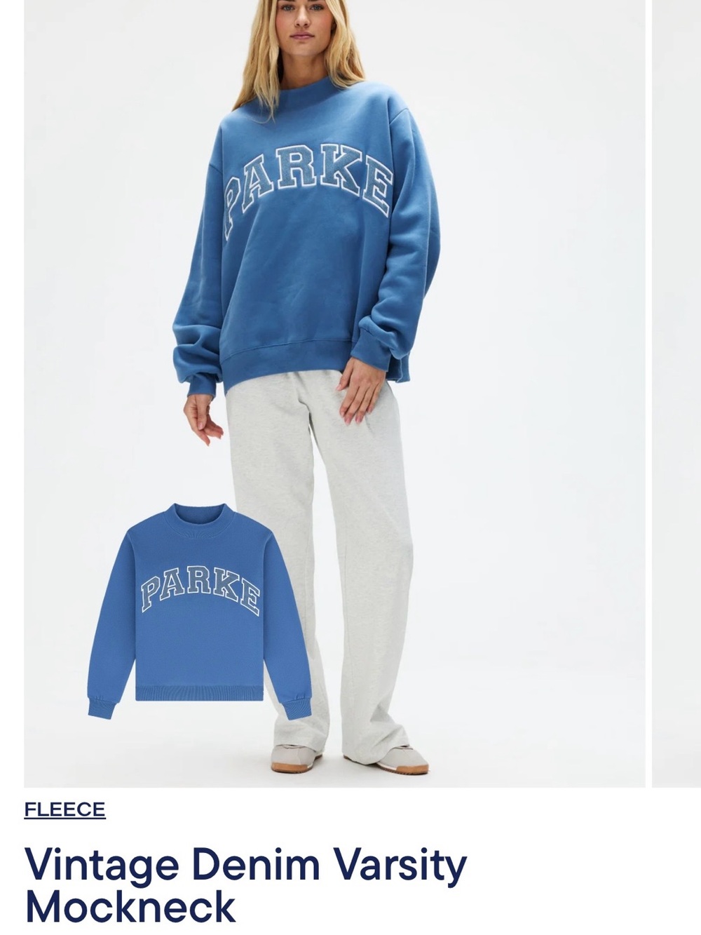 Parke Vintage Denim Blue Varsity Mockneck Sweatshirt